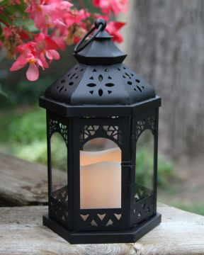 Outdoor LED Candle Lantern - Black Gazebo Style 12 Inch