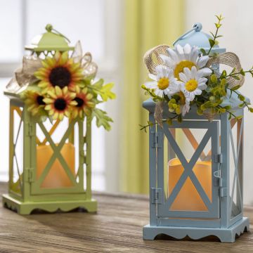 Spring and Summer Set of 2 Outdoor Metal Lanterns with Floral Accents