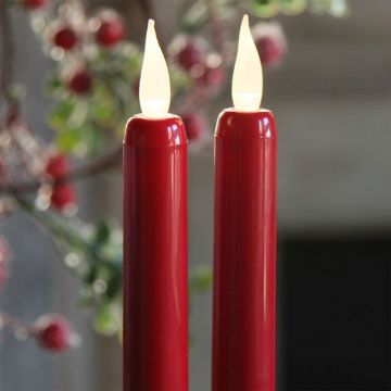 Flameless Red Taper Candle Set of 2 Warm White Flame 9 Inch - Timer
