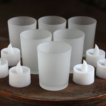 White Flameless Votives with LED Tea Lights Set 6