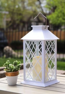 White Solar Powered Candle Lantern - 11 Inch